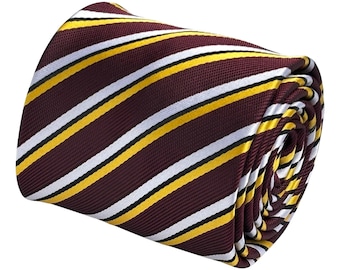 dark brown, yellow & white striped mens necktie by Frederick Thomas