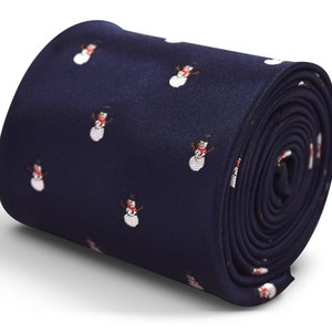 navy blue Christmas tie with snowman design  by Frederick Thomas FT3311 secret santa