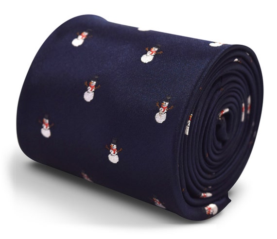 navy blue Christmas tie with snowman design  by Frederick Thomas FT3311 secret santa