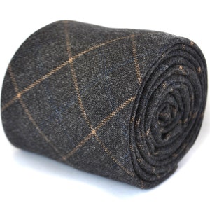 grey and orange checkered tweed wool tie by Frederick Thomas FT1942 plaid