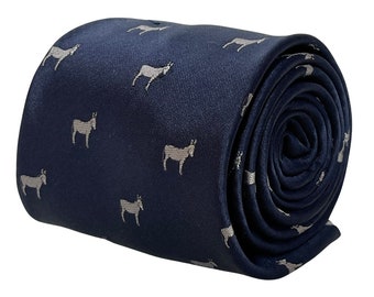 navy blue men-s tie with donkey ass mule design classic necktie  by Frederick Thomas