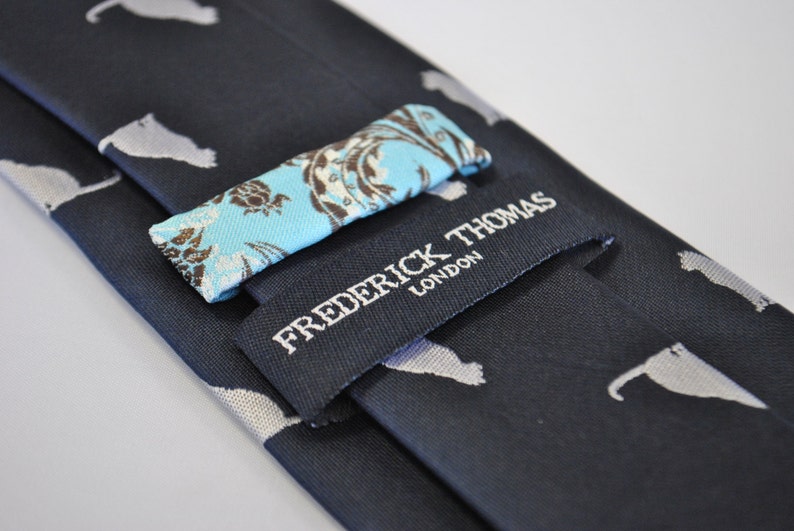 navy blue tie with cat outline by Frederick Thomas FT2134 image 2