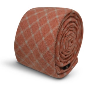 peach pale orange tie with white check by Frederick Thomas FT3527