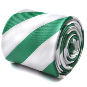 Green and white barber striped tie by Frederick Thomas FT1727