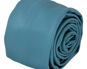 Teal Duck Egg Blue Faux Leather Tie 5cm Skinny Necktie, Blue Green Mens Wedding Tie, Groomsmen Tie, Frederick Thomas Ties