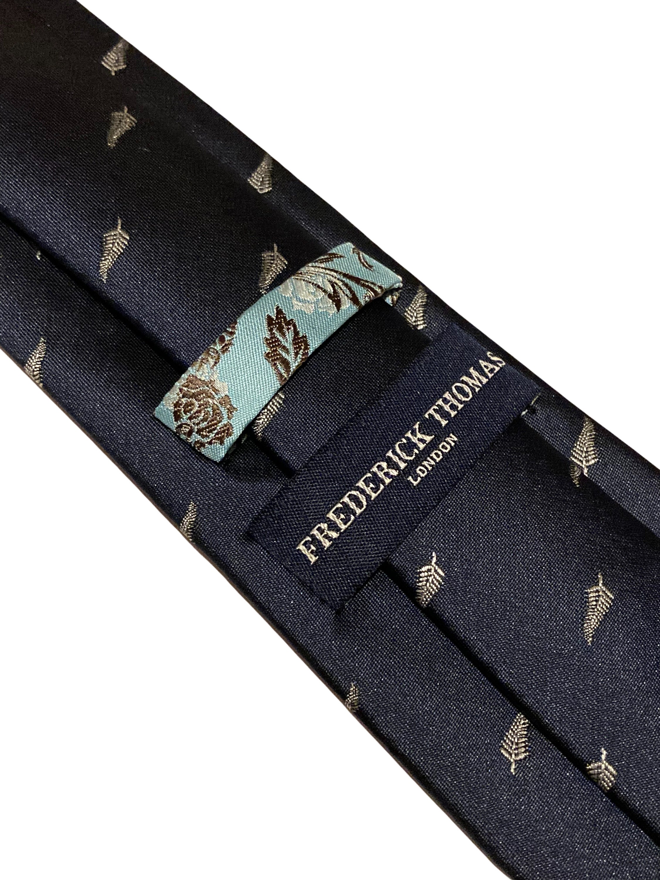 Frederick Thomas Designer Men's Tie - Dark Navy Blue With New Zealand Silver Fern - Handmade UK
