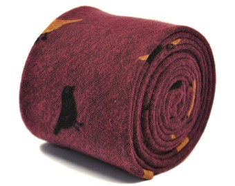 Corbata rosa oscuro con diseño de pájaro en lino 100% algodón de Frederick Thomas FT2176