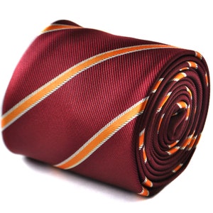 maroon and orange ribbon striped tie with signature floral design to the rear by Frederick Thomas FT1691