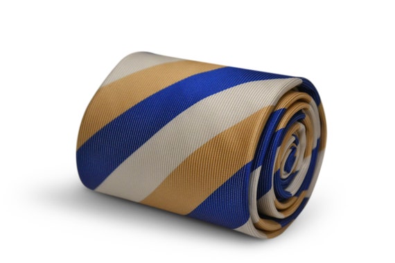 Blue Red Check Gold Brown Frederick Thomas Designer Tweed Wool Mens Tie