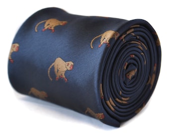 navy blue tie with monkey embroidered design with signature floral design to the rear by Frederick Thomas FT2108