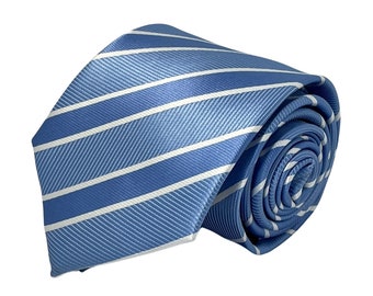 mens tie light pale blue & white striped silky classic office business  by Frederick Thomas