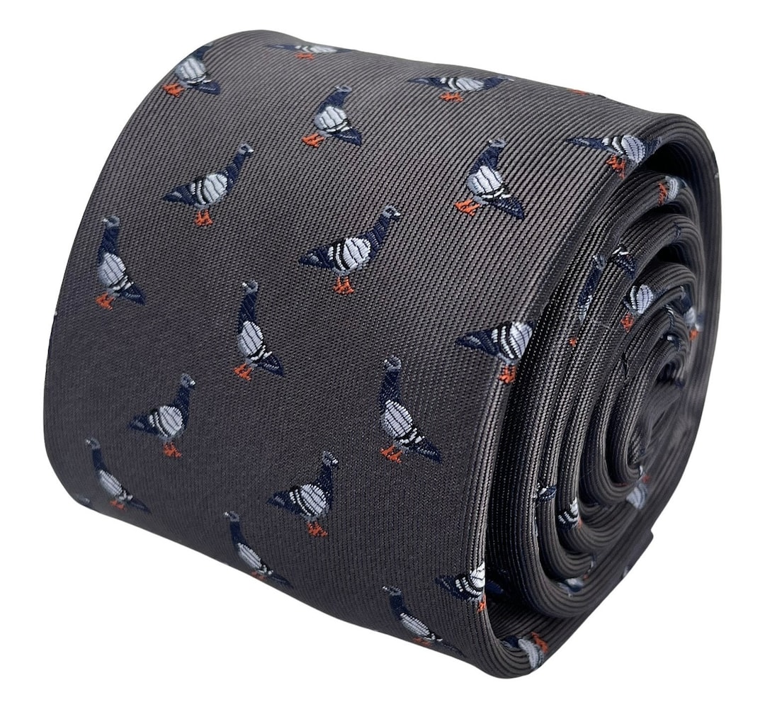Silver Grey Tie With Grey Pigeon Embroidered Design by - Etsy