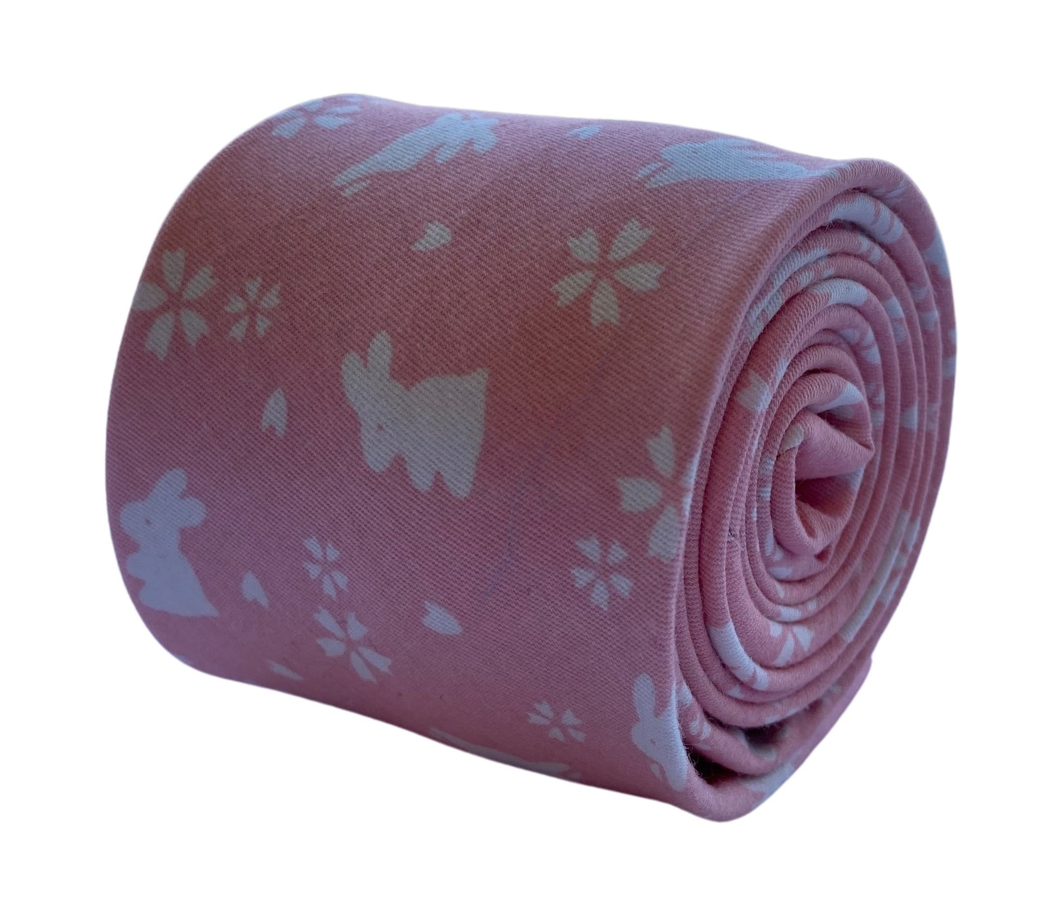 Frederick Thomas 100% cotton tie in baby light pink men-s with bunny rabbit design