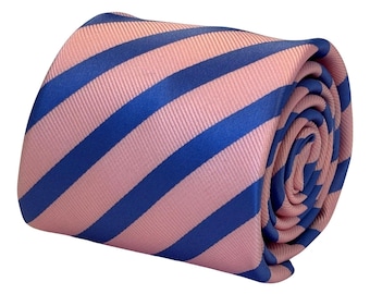 Royal Blue Tie with Light Pink Stripes - 8cm Classic Style by Frederick Thomas