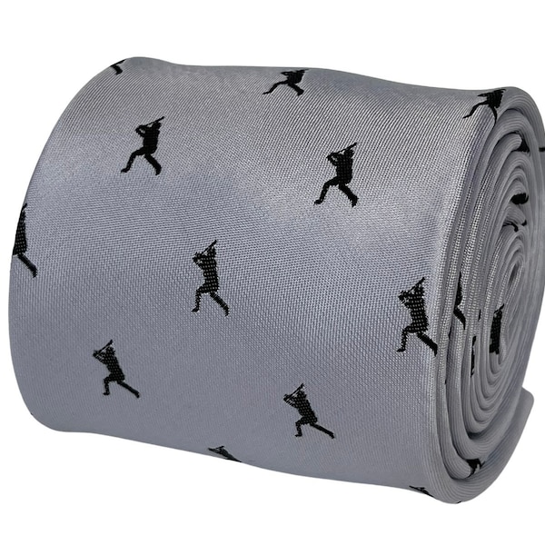 ivory white mens tie with baseball silhouette quirky design gift by Frederick Thomas FT1485