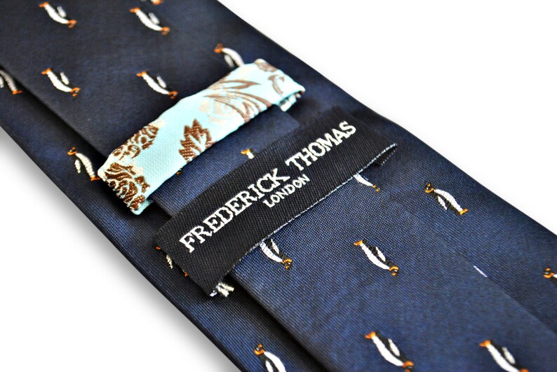 Navy Tie With Penguin Embroidered Design With Signature Floral | Etsy