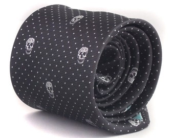 black skulls design tie with signature floral design to rear by Frederick Thomas FT1154
