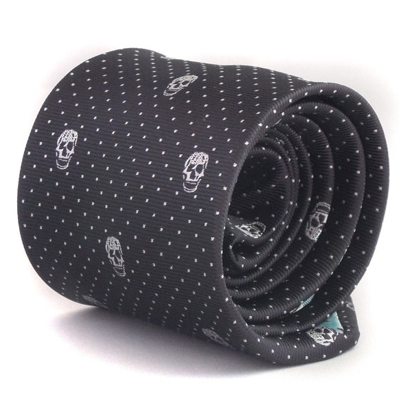 black skulls design tie with signature floral design to rear by Frederick Thomas FT1154