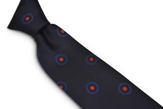 Dark Navy Blue Frederick Thomas Designer Mens Tie Embroidered Target Print