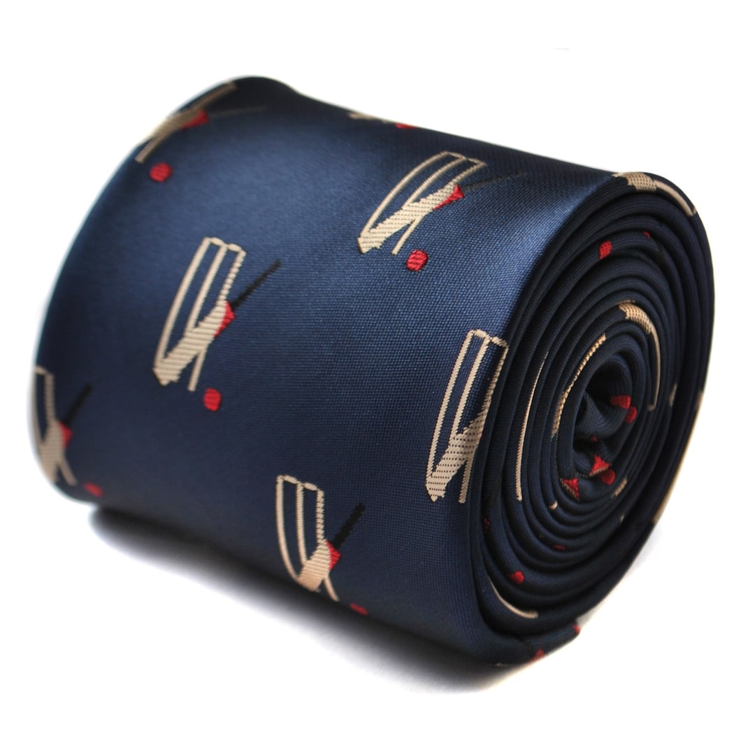 Navy Tie With Cricket Stumps Design With Signature Floral - Etsy UK