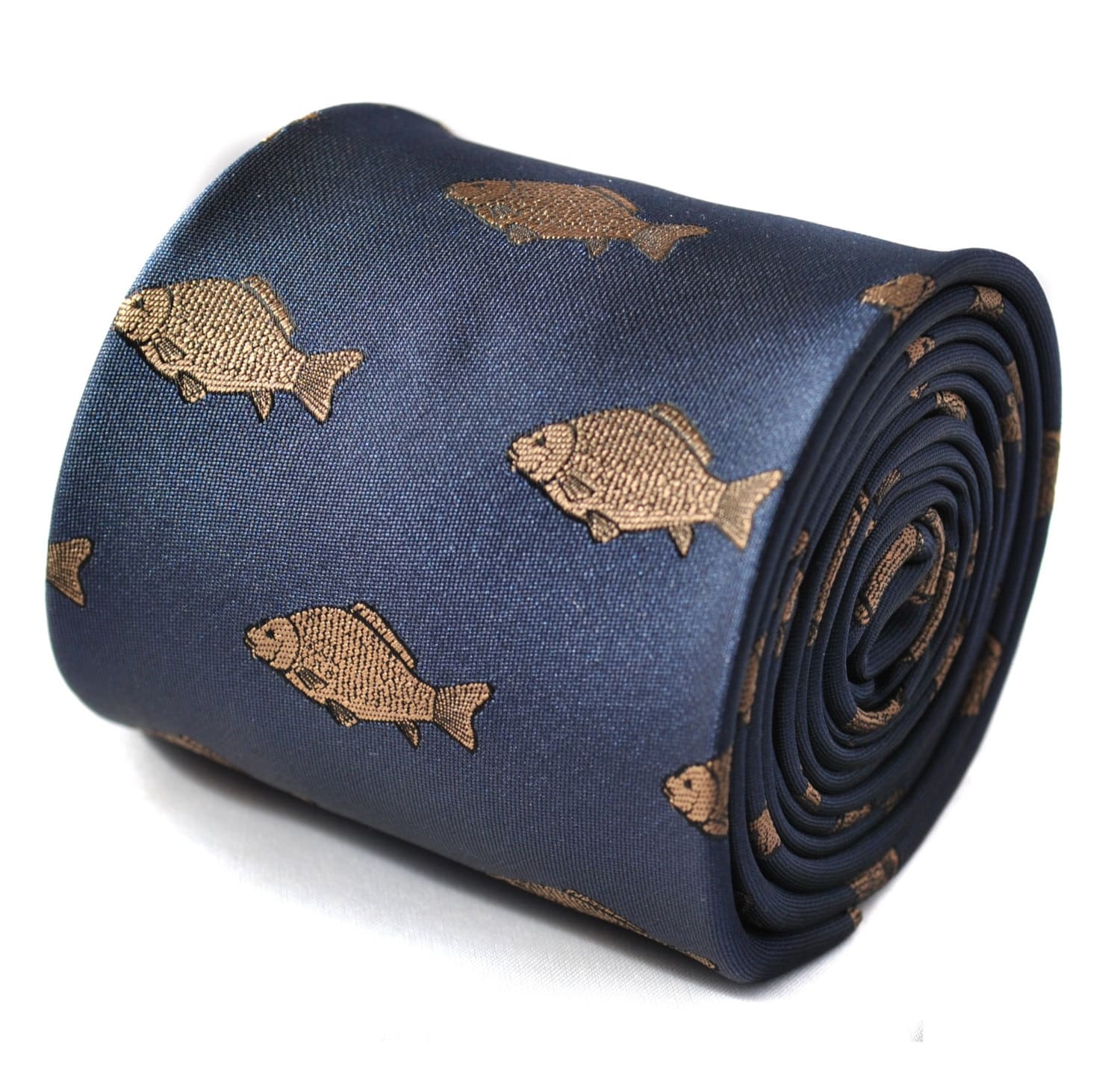 navy tie with koi carp embroidered design  by Frederick Thomas FT1546
