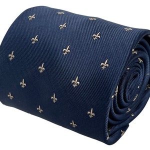 Frederick Thomas navy dark blue tie with gold fleur de lys (lis)
