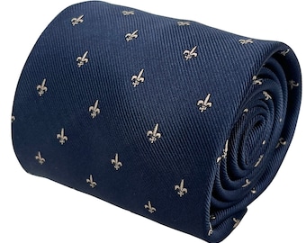 Frederick Thomas navy dark blue tie with gold fleur de lys (lis)