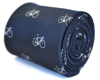 navy blue tie with bicycle design  by Frederick Thomas FT2125