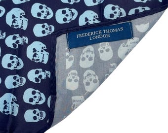 Frederick Thomas navy pocket square with skull design wedding handkerchief