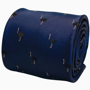 navy mens tie with ostrich bird quirky design gift by Frederick Thomas