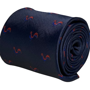 navy mens tie with french cockerel design national symbol by Frederick Thomas