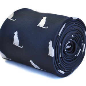 navy blue tie with cat outline by Frederick Thomas FT2134 image 1