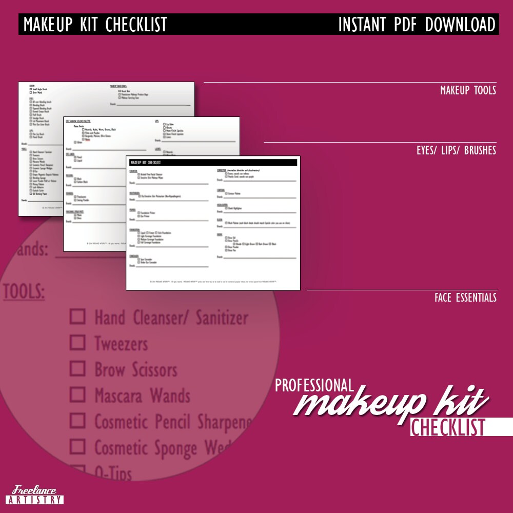 Makeup Kit Checklist Professional Makeup Artist Contracts Etsy