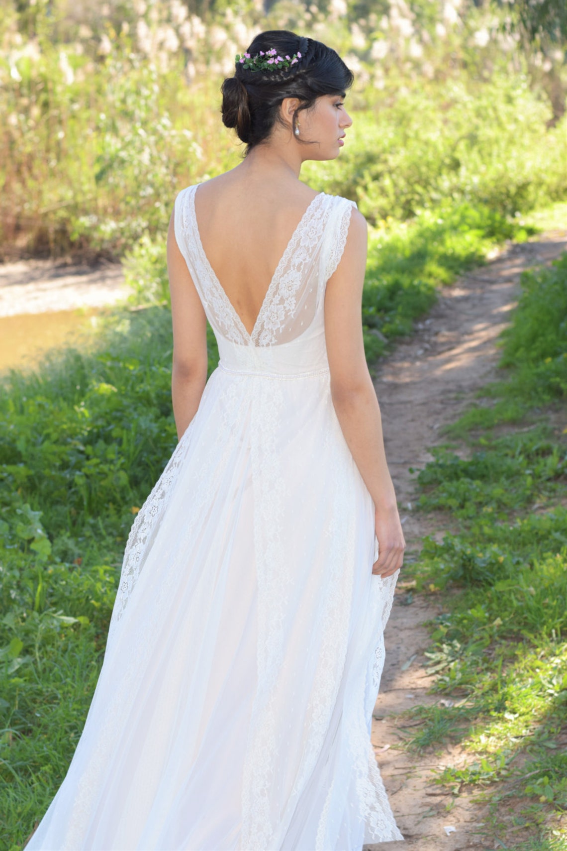 Natalie Romantic wedding dress with lace top and chiffon | Etsy