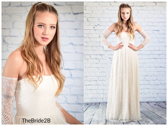 Lace Wedding Dress With Sleeves Boho Wedding Dress Simple Etsy