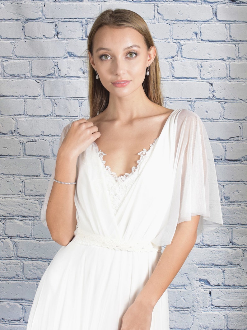 Ivory bat sleeves wedding dress Maxi chiffon Simple wedding Etsy