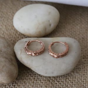 Rose gold earrings flower huggie Rose gold hoop earrings huggies small hoop earrings  hoops earrings gift for her bridesmaid gift for mom