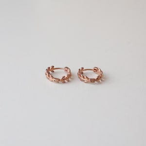 Rose gold earrings leaves earrings Rose gold leaf earrings huggies huggie earrings small hoop earrings gift for her bridesmaid gift for mom