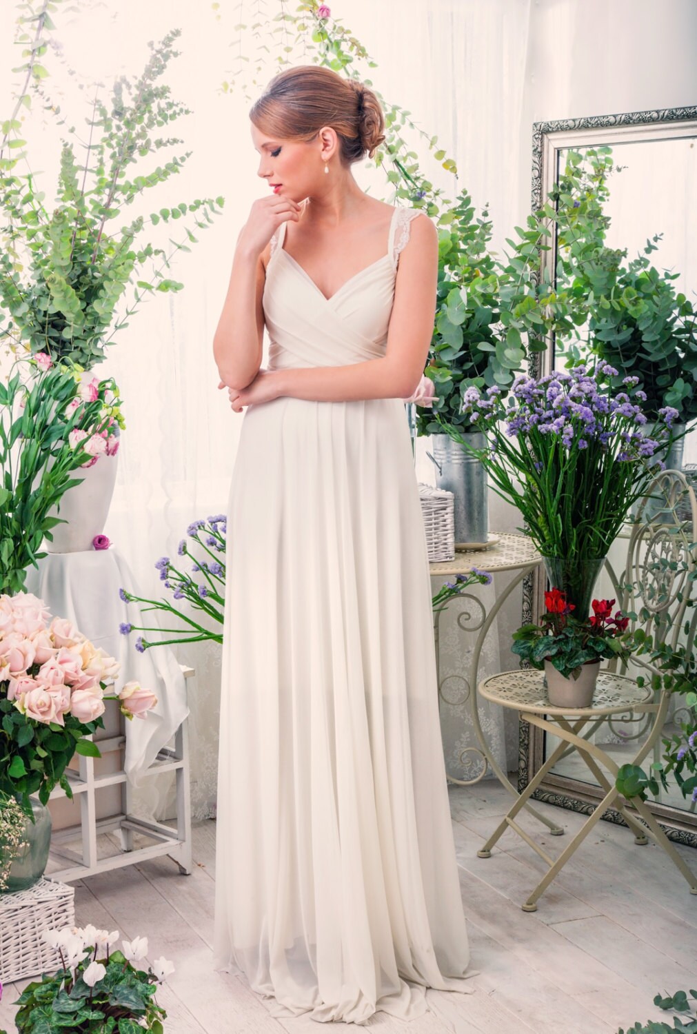 Loren Bohemian Wedding Dress With Lace Top In Flower Etsy
