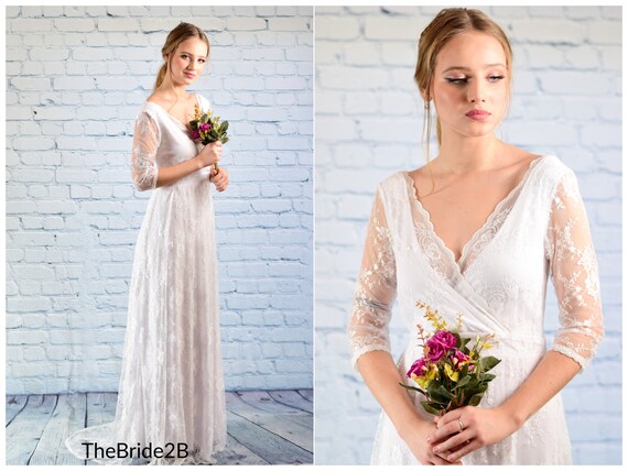 Long Sleeve Lace Wedding Dress Romantic Wedding Dress With Etsy
