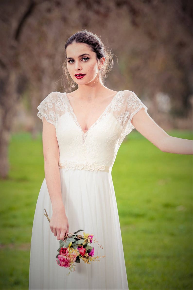 Cori Romantic wedding dress with lace top and chiffon