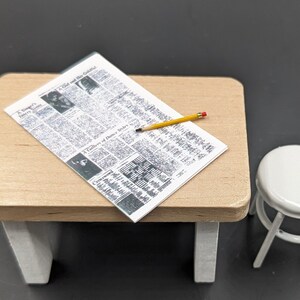 Miniature Crossword Puzzle and Pencil, Dollhouse Miniature, Morning Paper