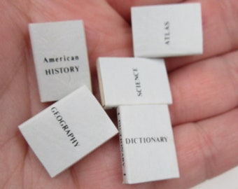 Miniature Book Set of 5, Mini History Geography Science Atlas Dictionary Books, Dollhouse Books