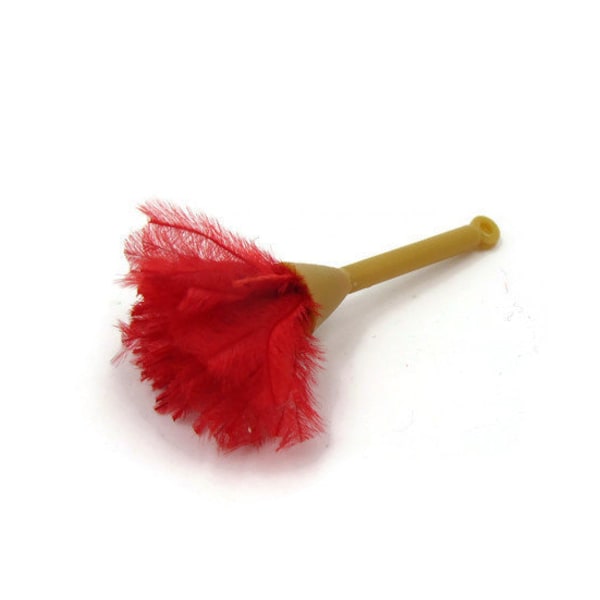 Dollhouse Miniature Feather Duster, Mini Red Feather Duster