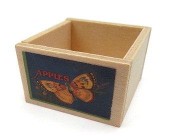 Dollhouse Miniature Box, Mini Apple Fruit Crate, Miniature Butterfly Label