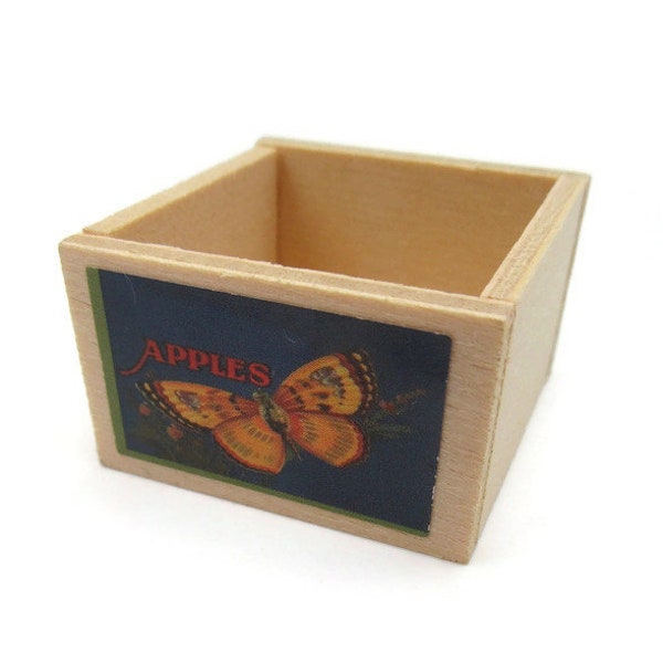 Dollhouse Miniature Box, Mini Apple Fruit Crate, Miniature Butterfly Label