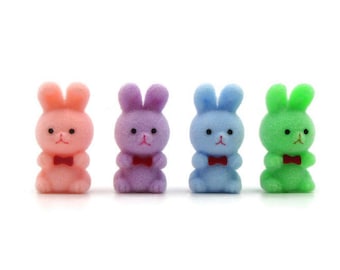 Miniature Easter Bunny Rabbit, Set of 4 Colors, Flocked Bunny Rabbit, Easter Egg Hunt Prizes, Easter Basket Filler,  Easter Miniatures