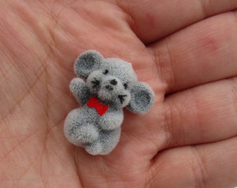 Miniature Mouse, Mini Grey Gray Flocked Mouse, Christmas Mouse, Advent Calendar Toy, Stocking Stuffer