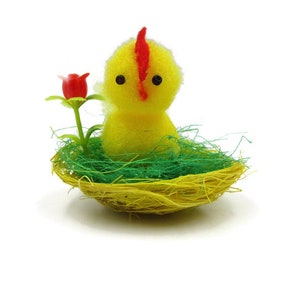 Pom Pom Bird Nest x 2, Easter Decoration, Miniature Chick Nest, Easter Chick Set of 2 image 1