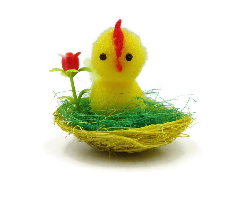 Pom Pom Bird Nest x 2, Easter Decoration, Miniature Chick Nest, Easter Chick Set of 2 image 1